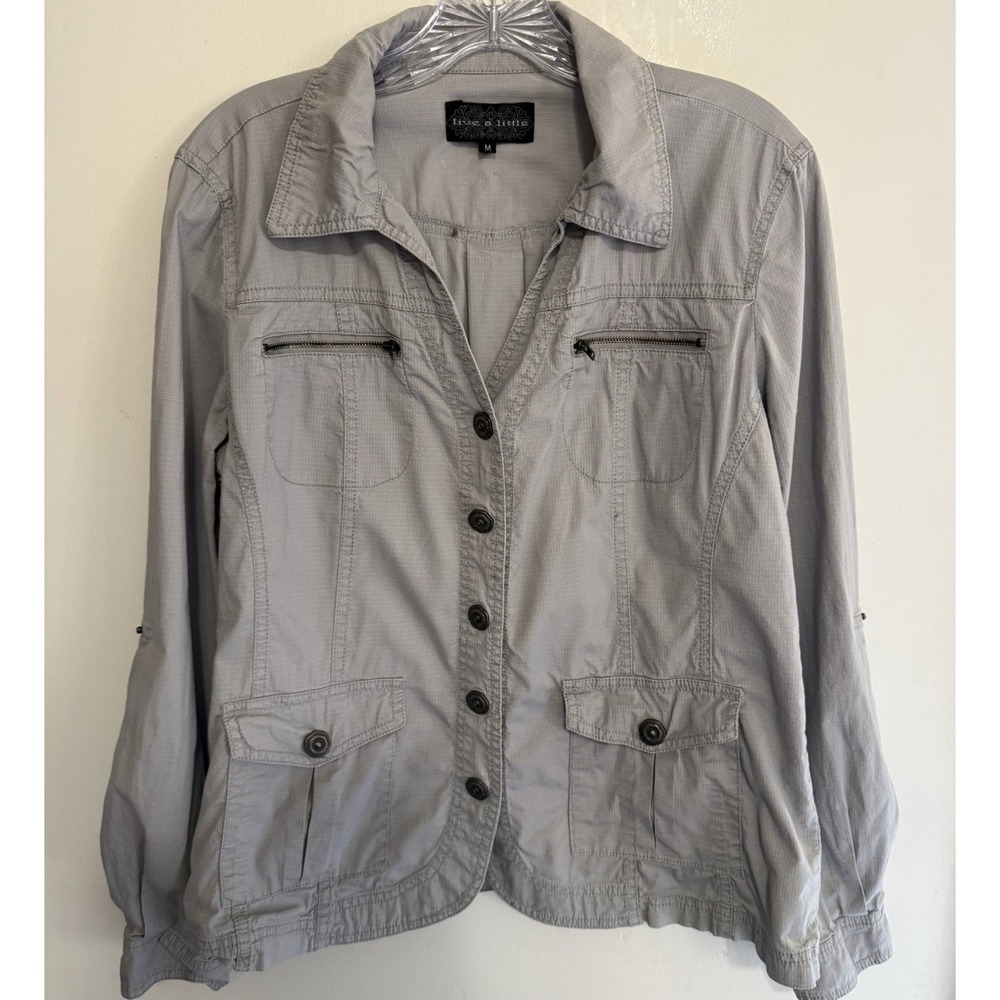 Live‎ A Little Gray Button Jacket Zipper Pockets Layer Business Casual